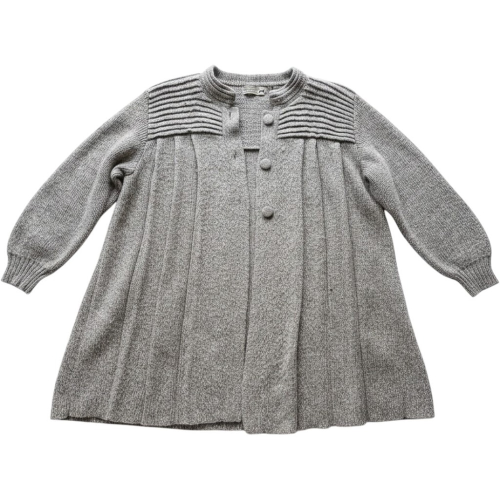 Alpaca Knit Sweater Jacket Womens L Made In Peru Oatmeal Gray Button Front